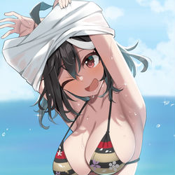 This is a pixiv picture whose title is 無自覚に見る者を悩殺する真夏の女神（中坊）.