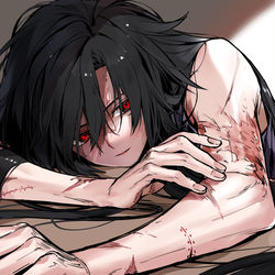 This is a pixiv picture whose title is 黒い髪と視線.