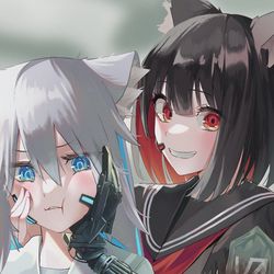 This is a pixiv picture whose title is オオカミ娘&ネコ娘コンビ.