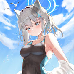 This is a pixiv picture whose title is 水着シロコ食い込み直し中…🩱.
