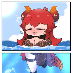 This is a pixiv picture whose title is ド「暑くておっぱいの下に海ができる」.