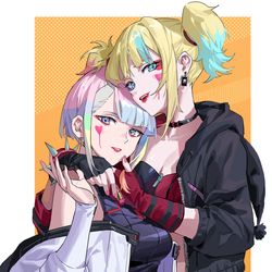 This is a pixiv picture whose title is Lucy and Harley Quinn in Suicide.