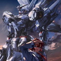 This is a pixiv picture whose title is 夕暮れとキャリバーンとスレッタ.