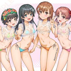 This is a pixiv picture whose title is レールガン四人組で水着撮影会.