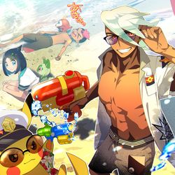 This is a pixiv picture whose title is フリード博士とキャップと海水浴.