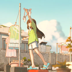 This is a pixiv picture whose title is 平凡的一天-小云兮晾衣服.