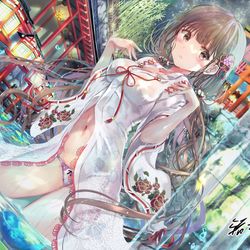 This is a pixiv picture whose title is 月夜×星空×麗しの巫女.