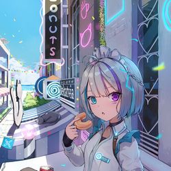 This is a pixiv picture whose title is ドーナツ屋さんの店員さんの休憩時間・Donut Break.