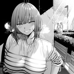 This is a pixiv picture whose title is 悪戯好きな後輩が物陰で日焼け跡を見せつけてくるのですが….