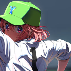 This is a pixiv picture whose title is 「ピッチャー、第一球——」.