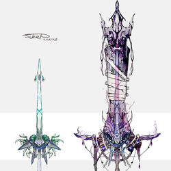 This is a pixiv picture whose title is バドレックスモチーフの武器(ポケモン) 黒馬.