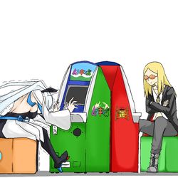 This is a pixiv picture whose title is ムシキングをやるモルガンと恐竜キングをやるテスカトリポカ.