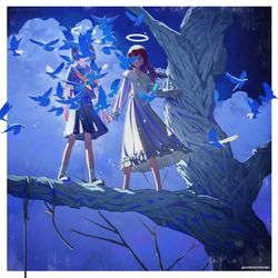 This is a pixiv picture whose title is 手を取り合う.