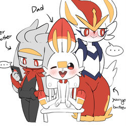 This is a pixiv picture whose title is Cinderace Family photo (SFW).