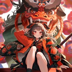 This is a pixiv picture whose title is 獅子舞ちゃん.