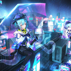 This is a pixiv picture whose title is 【手书的图】水月· Blue island.