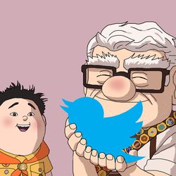 This is a pixiv picture whose title is twitterの鳥を救出したカールじいさんとラッセルくん.