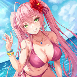 This is a pixiv picture whose title is 水着ピンクツインテールお姉さん👙.