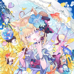 This is a pixiv picture whose title is 金髪浴衣ねこみみちゃん🌻🌺.