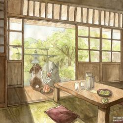 This is a pixiv picture whose title is 〜うさぎさんのお盆〜.