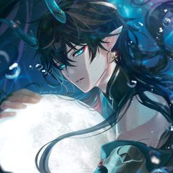 This is a pixiv picture whose title is 飲月.