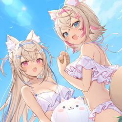 This is a pixiv picture whose title is フワモコちゃんと海.