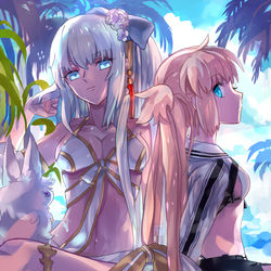 This is a pixiv picture whose title is 夏モルガンとアルトリア・キャスター.