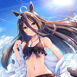 This is a pixiv picture whose title is 海を満喫するマンハッタンカフェ.