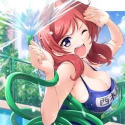 This is a pixiv picture whose title is 「スク水真姫ちゃん」.
