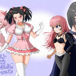 This is a pixiv picture whose title is 魔法少女と敵幹部の入れ替わり.