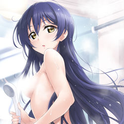 This is a pixiv picture whose title is 「シャワー海未ちゃん」.