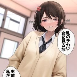 This is a pixiv picture whose title is 貧乳彼女に怒られたい.