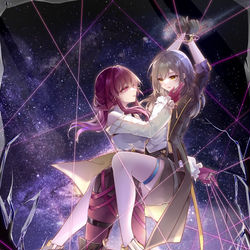 This is a pixiv picture whose title is 卡芙卡和爷贴贴.