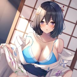 This is a pixiv picture whose title is 脱ぎ浴衣幼馴染ちゃん.