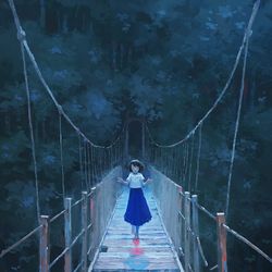 This is a pixiv picture whose title is 吊り橋.