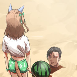 This is a pixiv picture whose title is スイカ割り.
