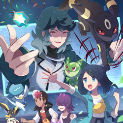 This is a pixiv picture whose title is 【アニポケ】スピネル＆ブラッキー戦.