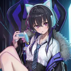 This is a pixiv picture whose title is 猫耳ヘッドホンのせ.
