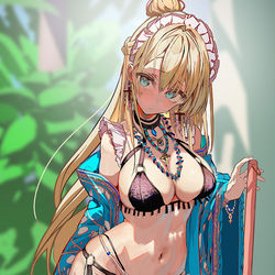 This is a pixiv picture whose title is 金髪シスターメイド（水着）.