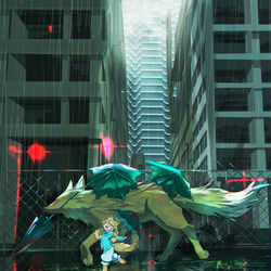 This is a pixiv picture whose title is 雨と狐.