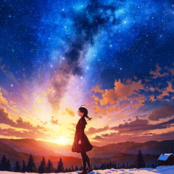 This is a pixiv picture whose title is 銀河と夜明け.