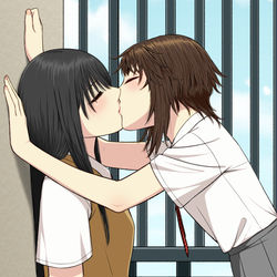 This is a pixiv picture whose title is 【創作百合】寝ている隙に….