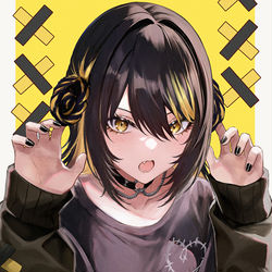 This is a pixiv picture whose title is 🖤💛🖤.