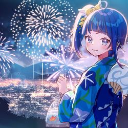 This is a pixiv picture whose title is 夜のソラと花火.