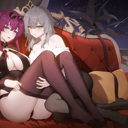 This is a pixiv picture whose title is 卡芙卡和爷的日常.