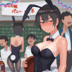 This is a pixiv picture whose title is 学園祭の模擬店でボーイッシュな子にバニー衣装を着せるの刑.