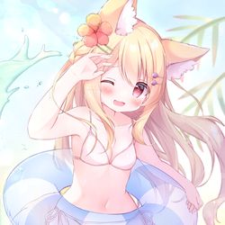 This is a pixiv picture whose title is けもみみロリちゃんと海デート🌺.