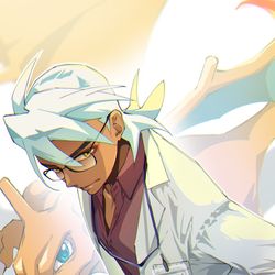 This is a pixiv picture whose title is 白衣のフリード博士とリザードン.
