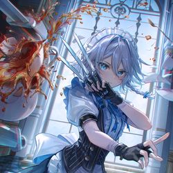 This is a pixiv picture whose title is お嬢様には指一本触れさせない.