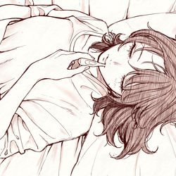 This is a pixiv picture whose title is 【会社と私生活】オフショット：基礎体温計から始まる朝.